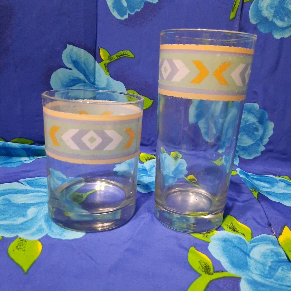 Vtg Southwest 2pc Set Ranmaru Sakura 16oz 14oz Aztec Tumbler Glasses Replacement